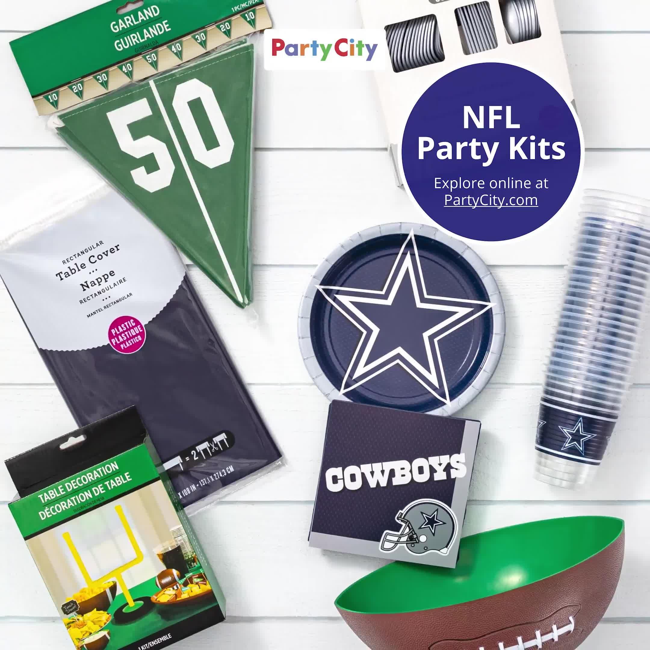 Dallas Cowboys Party Supplies Pack for 18 Guests - Kit Includes Plates, Napkins, Table Cover, Cups, Cutlery, Serving Bowl, Banner Decoration & Centerpiece